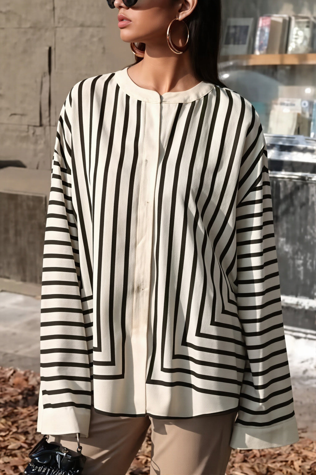 Casual Striped Loose Open Blouse image 2