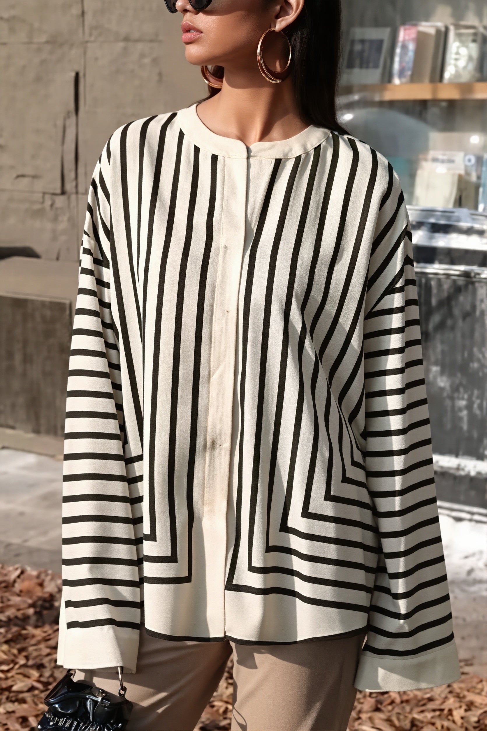 Casual Striped Loose Open Blouse image 2
