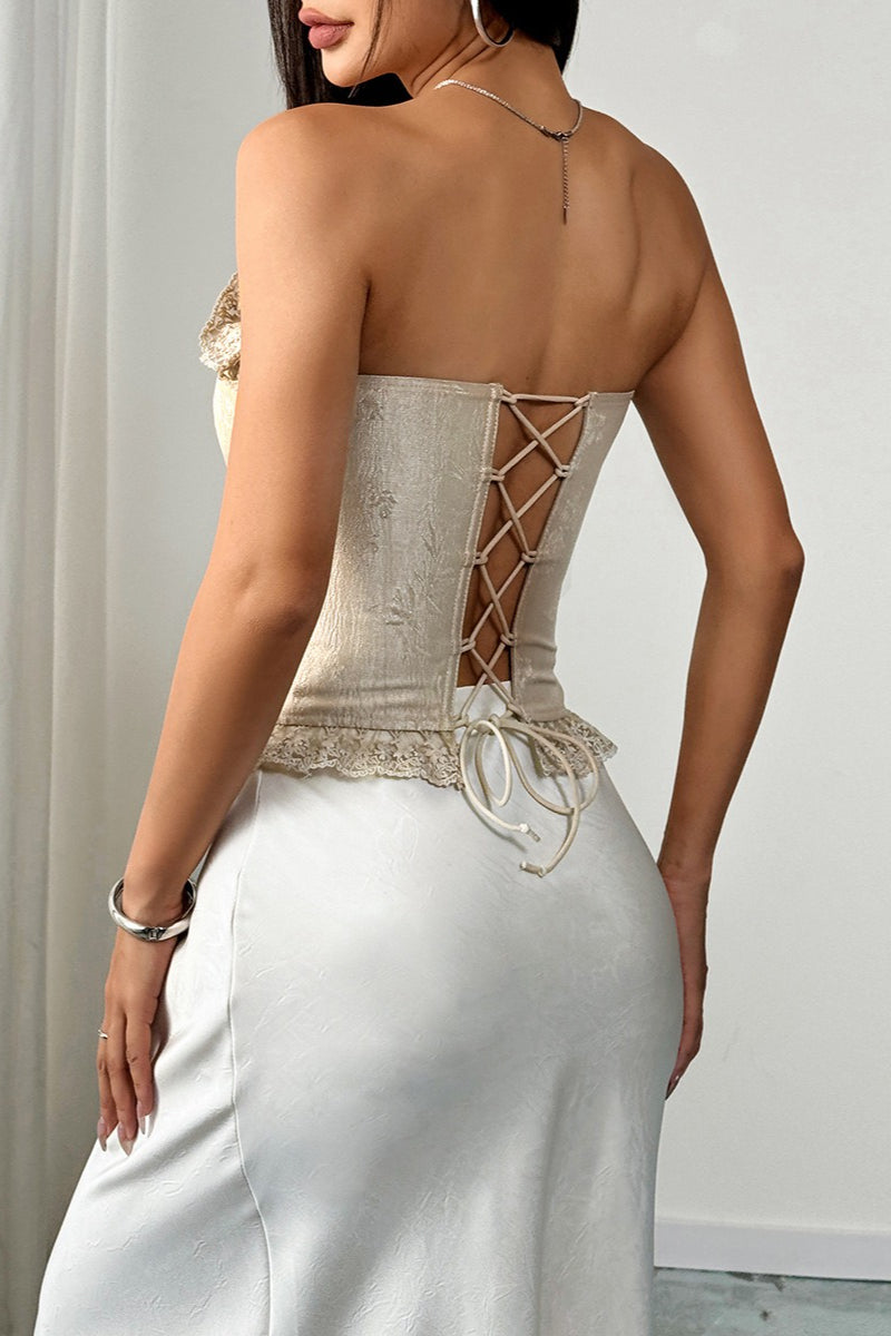 Lace Ruffle Trim Boned Strapless Corset Sexy Blouse image 4