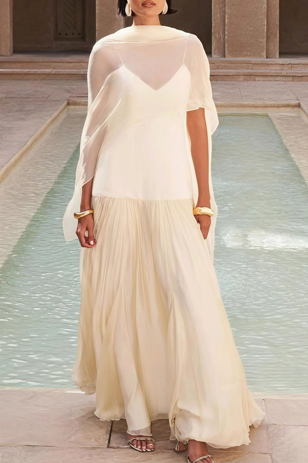 Elegant Solid Flowy Chiffon Cami Maxi Dress image 1