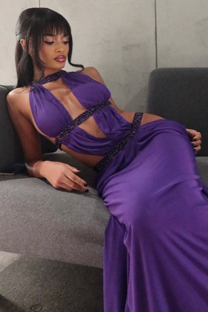 Elegant Sexy Cutout Rhinestone Backless Maxi Dress image 8