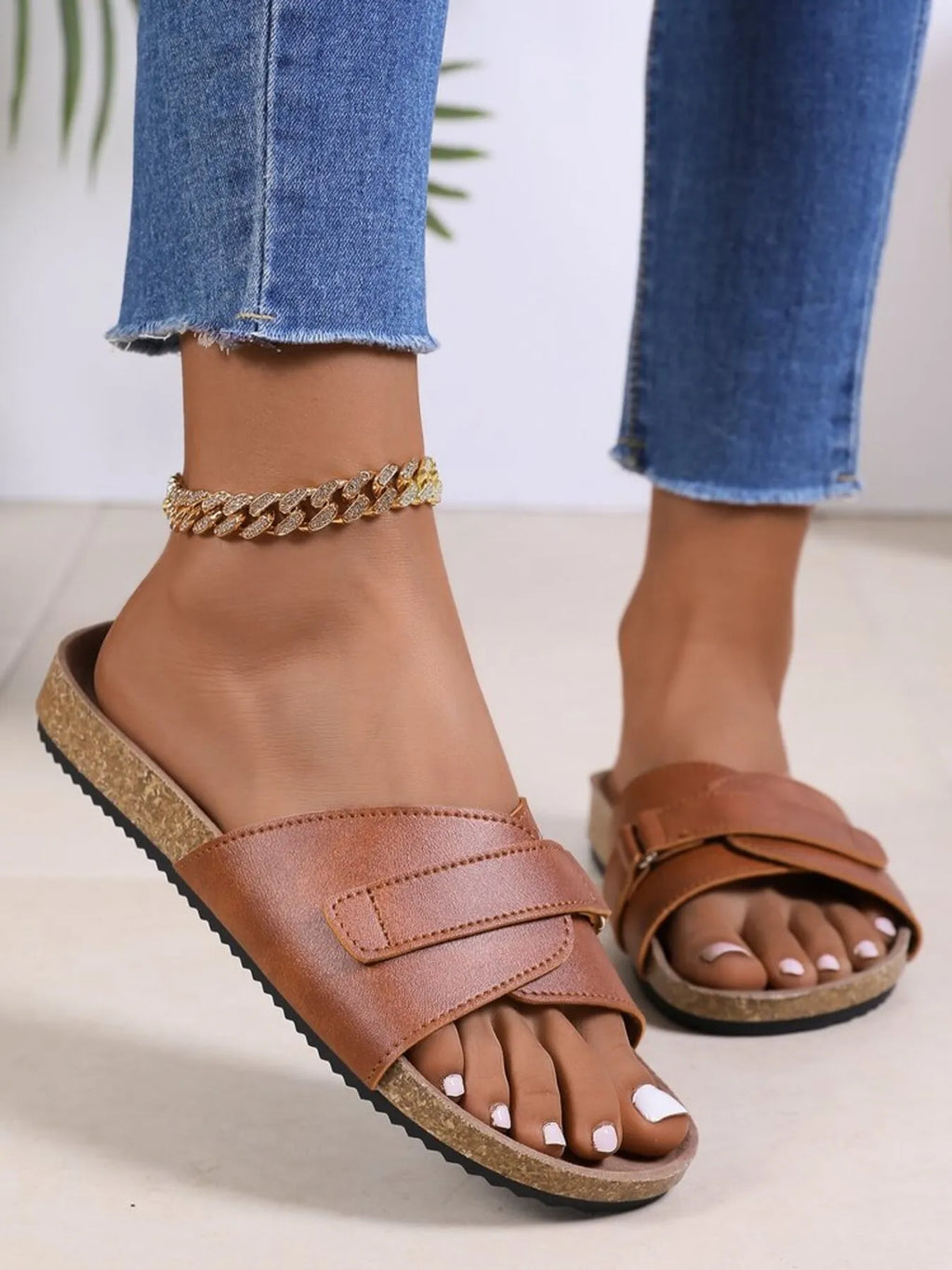 Alba Flat Sandals detail view styled for Avrienne