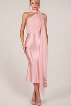 One Shoulder Mesh Satin Maxi Dress image 2