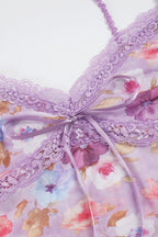 V Neck Lace Floral Tie Cami Top image 5