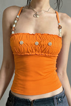 Colorful Beaded Off Shoulder Ruffle Smocked Cami Top image 2