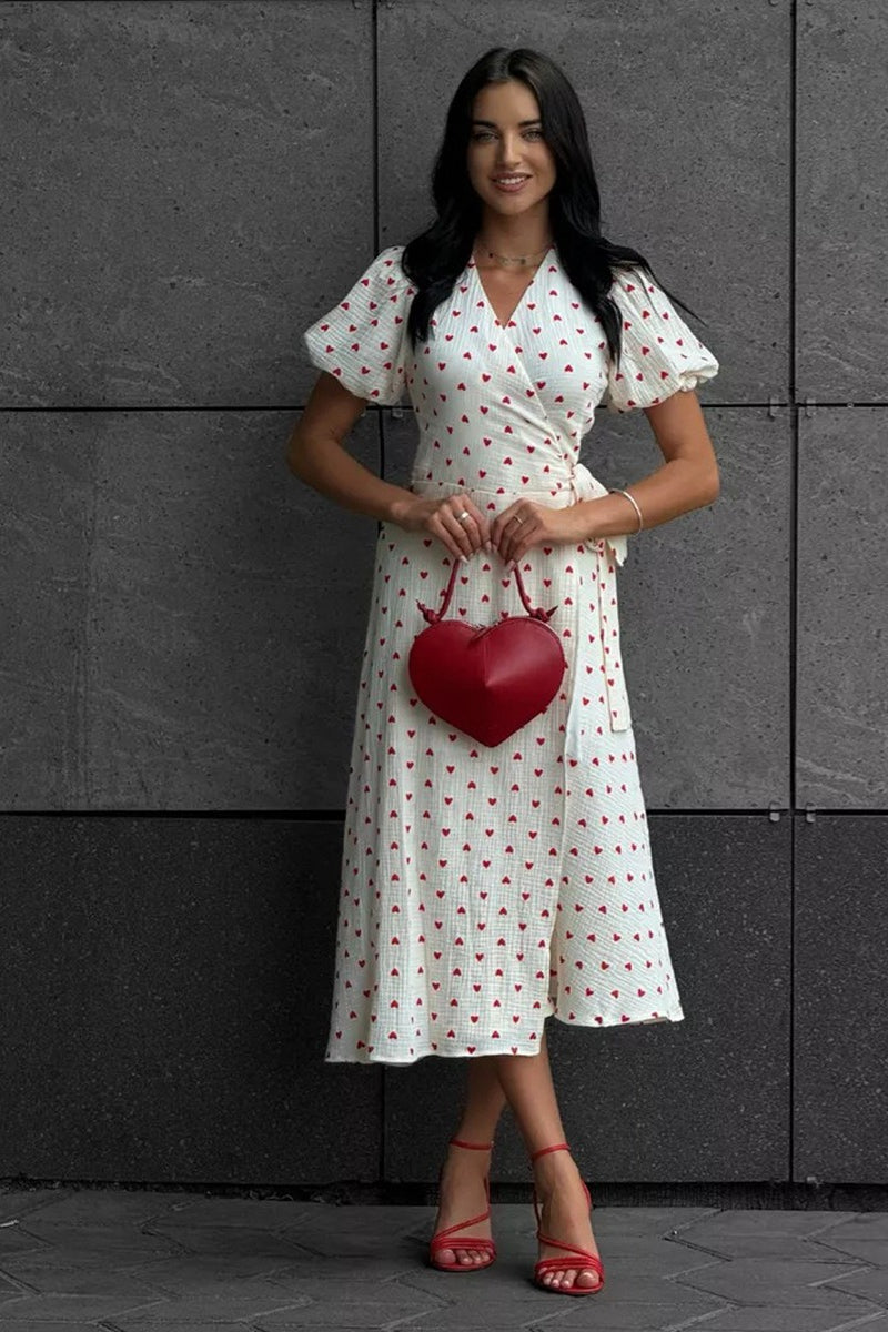 Cotton Print Tie Puff Sleeve Midi Dress image 6