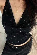 Polka Dot V Neck Cropped Halter Top image 4