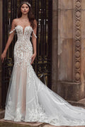 Mermaid Off Shoulder Lace Forest Train Wedding Dress image 1