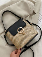 Naomi Straw Crossbody detail view styled for Avrienne