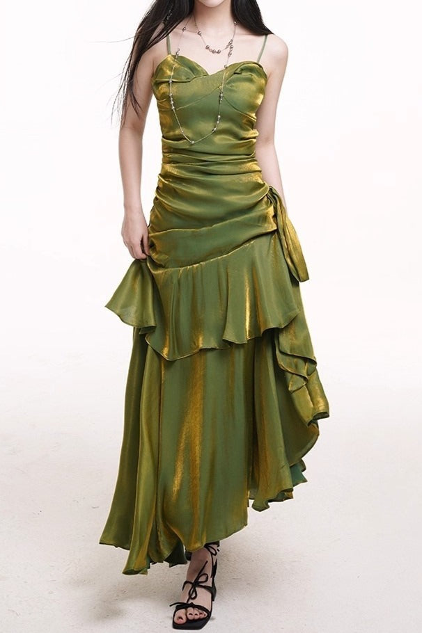 Asymmetrical Burgundy Ruffled Cami Party Dress image 6