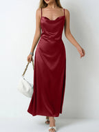 Paloma Satin Dress detail view styled for Avrienne
