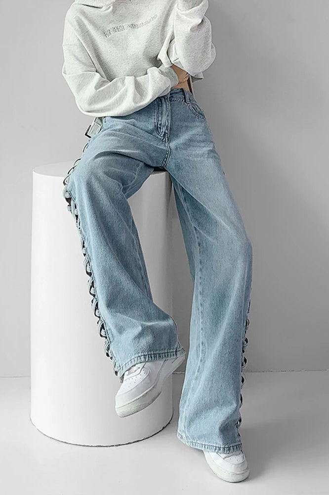 Side Braided Cutout Wide Leg Jeans image 3