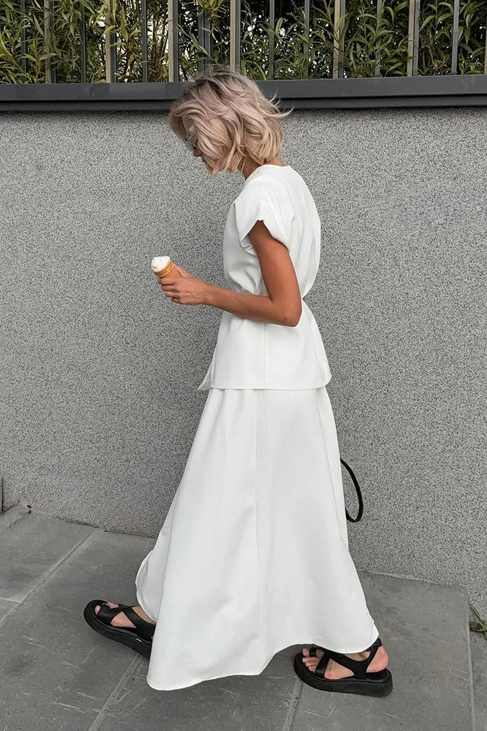 Minimalist Tie Sleeveless Midi A Line Skirt Set image 6