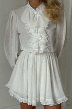 Elegant Ruffled Stand Collar Long Sleeve Mini Dress image 5