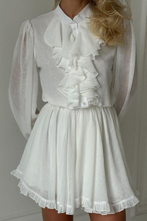 Elegant Ruffled Stand Collar Long Sleeve Mini Dress image 5