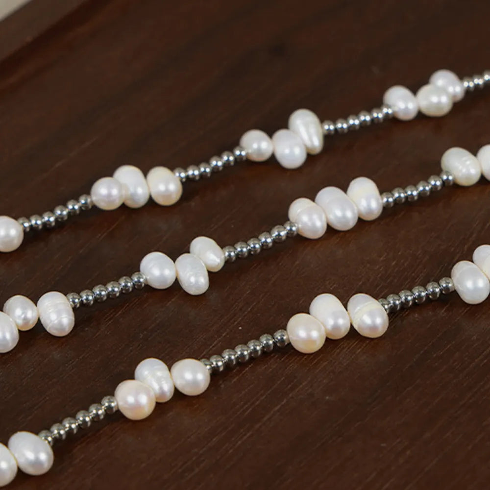 Francesca Bead Necklace detail view styled for Avrienne
