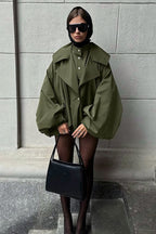 Retro Green Unique Oversized Slim Fake Two Piece Trench Jacket image 1
