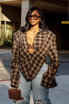 Plaid Collared Asymmetrical Chic Blouse image 2