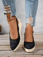 Aurelia Wedge Sandals detail view styled for Avrienne