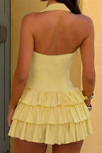 Solid Halter Neck A-Line Mini Dress image 3