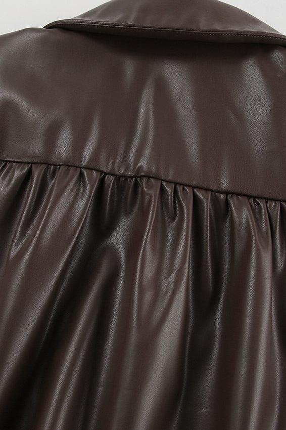 Faux Leather Fleece Collar Jacket image 5