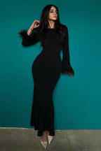 Feather Trim Bodycon Maxi Sweater Dress image 6