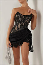 Lace Sheer Patchwork Strapless Floral Dress image 1