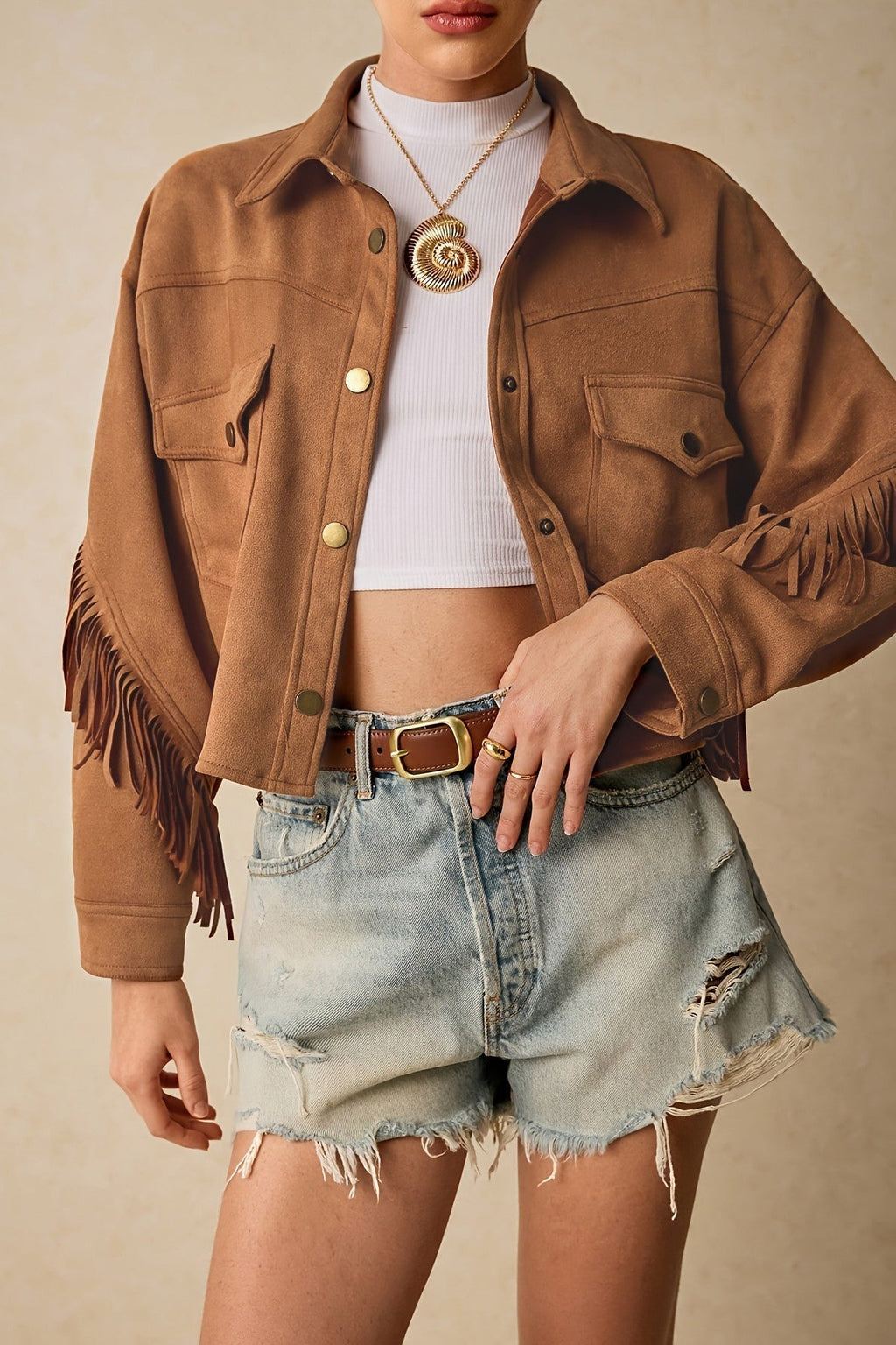 Fringe Trim Drop Shoulder Casual Jacket image 1