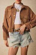 Fringe Trim Drop Shoulder Casual Jacket image 1