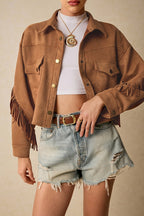 Fringe Trim Drop Shoulder Casual Jacket image 1