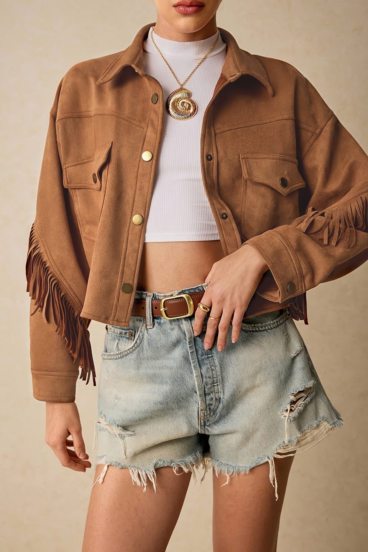 Fringe Trim Drop Shoulder Casual Jacket image 1