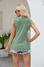 Maelle Eyelet Tank detail view styled for Avrienne