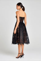 Elegant Lace Strapless Solid Midi Dress image 6