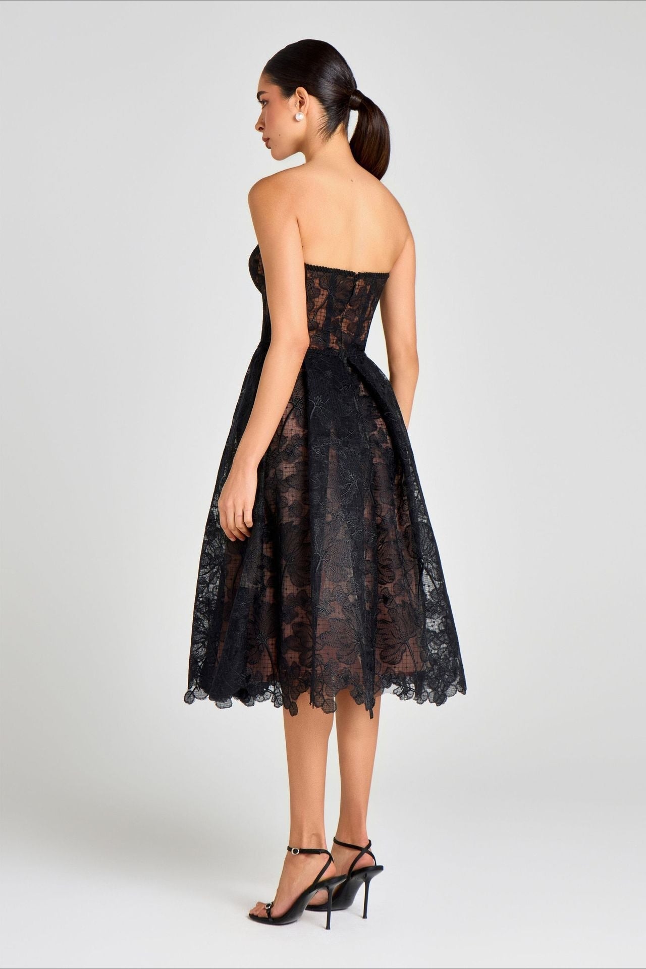 Elegant Lace Strapless Solid Midi Dress image 6