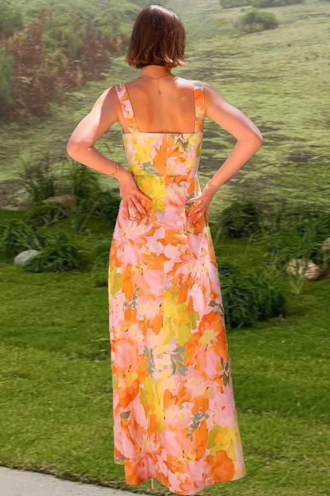 Floral Print Sleeveless Holiday Flowy Maxi Dress image 3