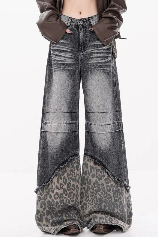 Patchwork Leopard Wide Leg Jeans image 7