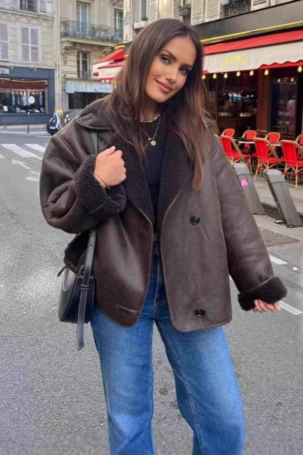 Faux Shearling Lined Loose Jacket image 2