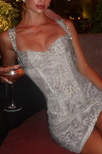Sexy Leopard Print Diamond Neckline Waist Cinching Mini Dress image 3