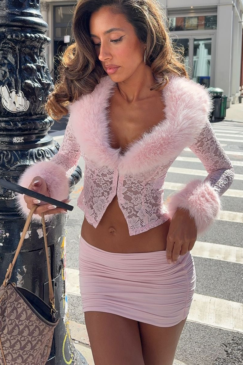 Lace Fleece Long Sleeve Two Piece Set image 4