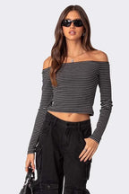 Slim Fit Striped Slit Neck Knit Top image 2