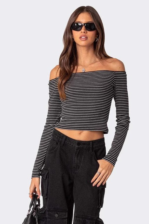 Slim Fit Striped Slit Neck Knit Top image 2
