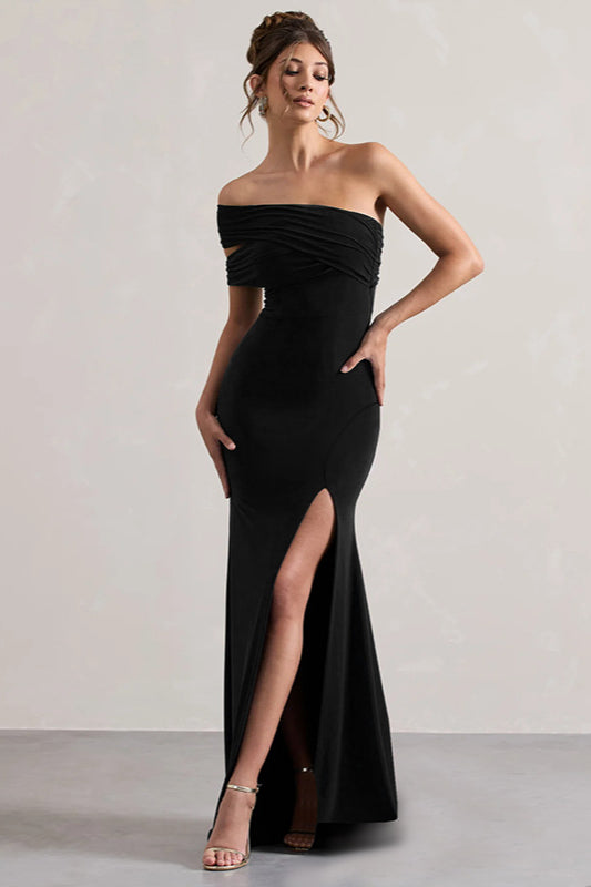 Mesh Panel Off-Shoulder Split Bodycon Party Dress image 5