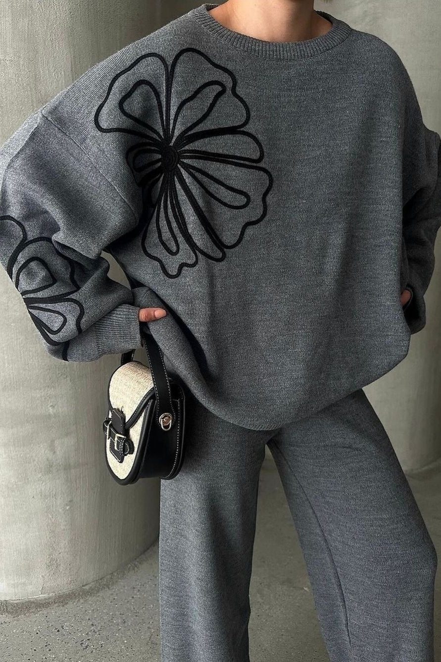 Casual Round Neck Knit Sweater with Pants Two Piece Set image 7