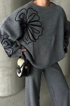 Casual Round Neck Knit Sweater with Pants Two Piece Set image 7