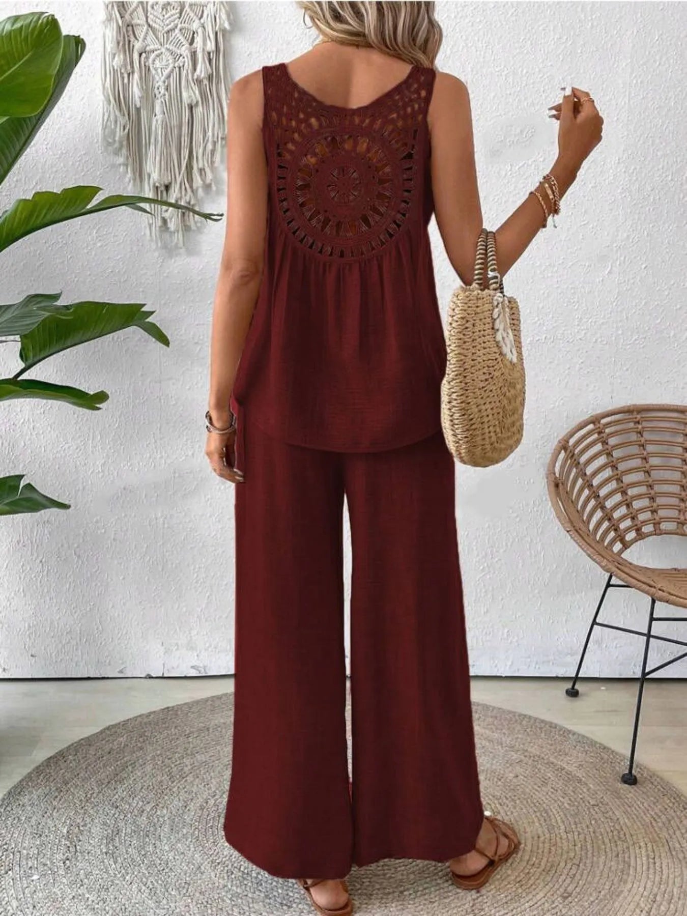 Camille Wide Leg Set detail view styled for Avrienne