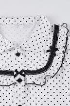 Lapel Button Bow Polka Dot Blouse image 4