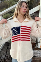 Warm Flag Print Stylish Knit Cardigan image 3