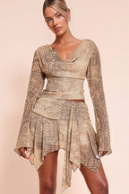 Flowy Snake Print Tie Detail Skirt Set image 2