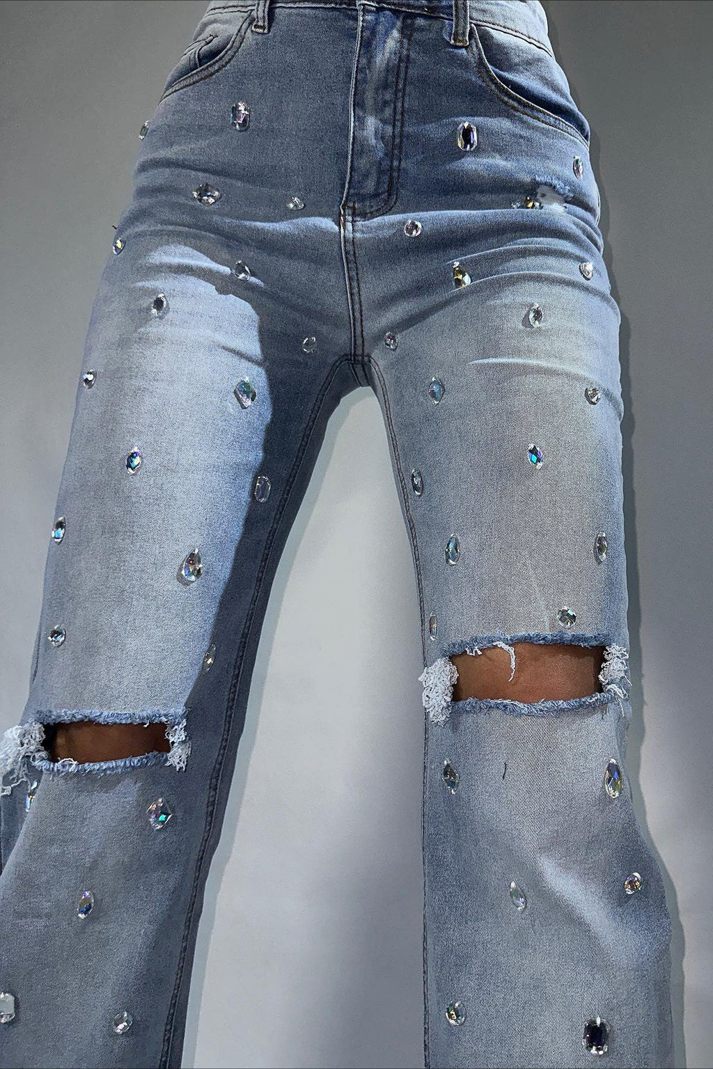 High Waist Rhinestone Ripped Jean image 2
