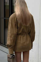 High Neck Cinched Waist Suede Jacket image 3